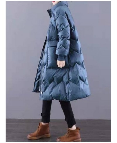 Autumn Winter Women Stand Collar Thick Warm Long White Duck Down Parka Casual Female Zipper Pocket Down Coat Outwear $99.88 -...