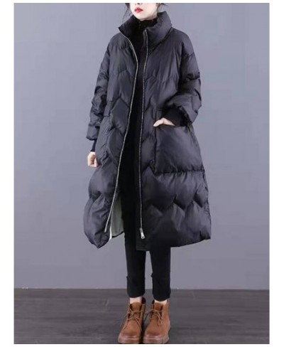 Autumn Winter Women Stand Collar Thick Warm Long White Duck Down Parka Casual Female Zipper Pocket Down Coat Outwear $99.88 -...