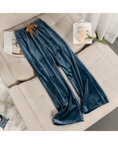 Solid Velour Warm Long Sleep Bottoms Autumn Winter New Full-length Sleep Pants Loose Elastic Waist Women Pajama Pants Home We...