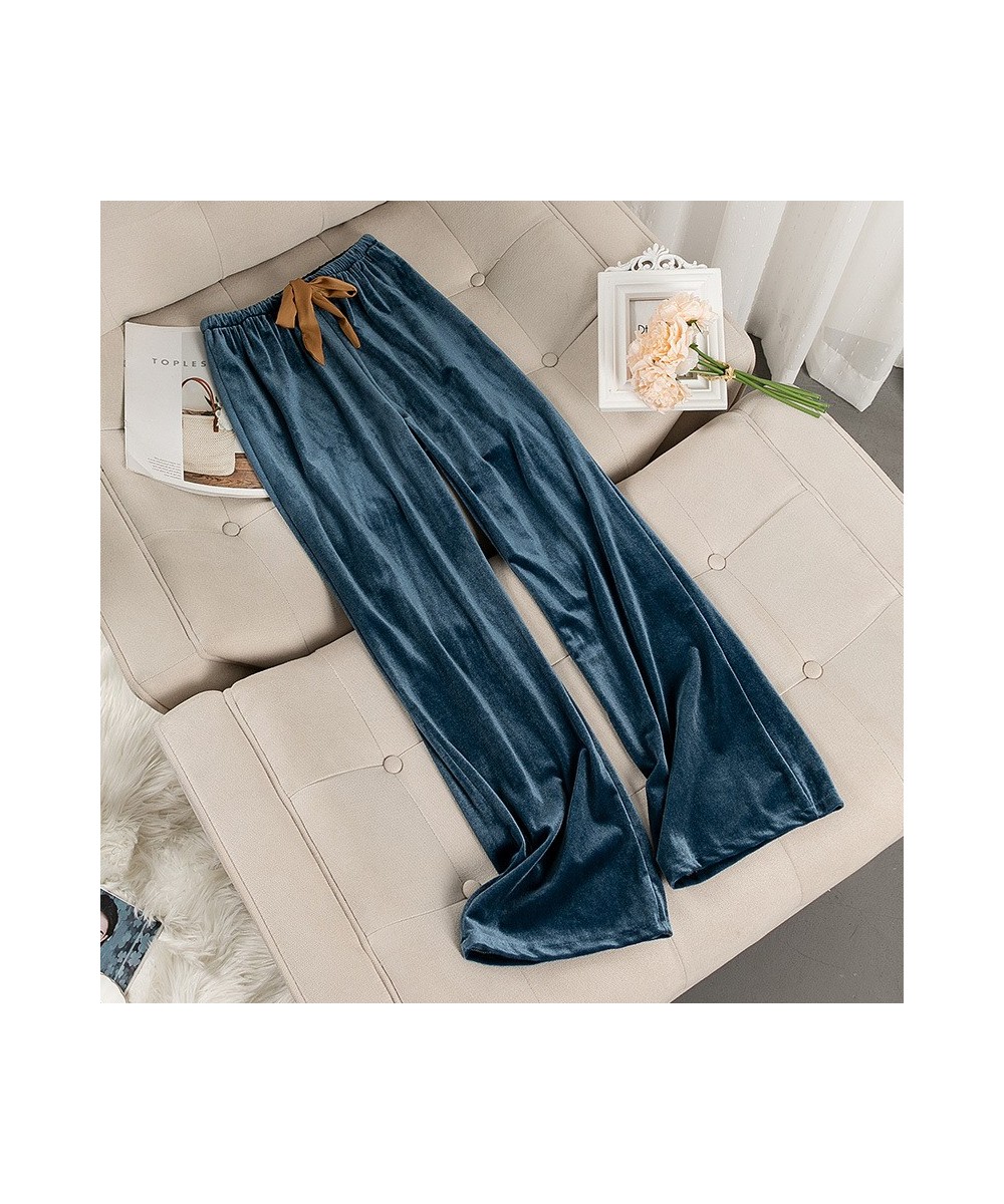 Solid Velour Warm Long Sleep Bottoms Autumn Winter New Full-length Sleep Pants Loose Elastic Waist Women Pajama Pants Home We...