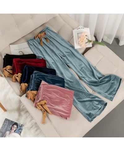 Solid Velour Warm Long Sleep Bottoms Autumn Winter New Full-length Sleep Pants Loose Elastic Waist Women Pajama Pants Home We...