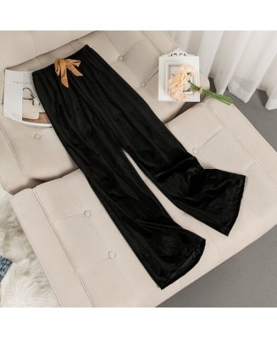 Solid Velour Warm Long Sleep Bottoms Autumn Winter New Full-length Sleep Pants Loose Elastic Waist Women Pajama Pants Home We...