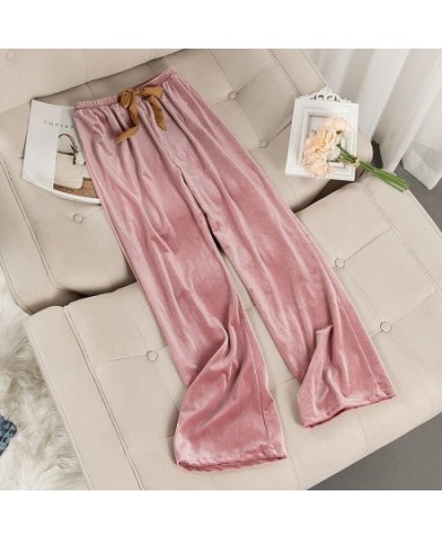 Solid Velour Warm Long Sleep Bottoms Autumn Winter New Full-length Sleep Pants Loose Elastic Waist Women Pajama Pants Home We...