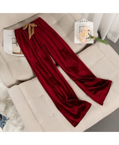 Solid Velour Warm Long Sleep Bottoms Autumn Winter New Full-length Sleep Pants Loose Elastic Waist Women Pajama Pants Home We...