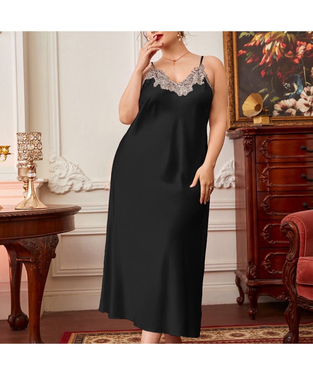 5xl Plus-Sized Sleeping Dress Sleepwear Women Silk Night Dress for Nightwear Fashion Lace Nightgown Silk Summer Sexy Sleepwea...