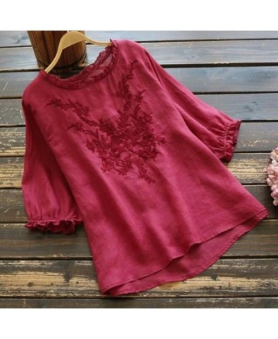 Blouse Women Ruffle Femme Cotton Linen Tops Embroidered Top Blouse Summer shirts Puff sleeve Casual Femininas Daily Tops Muje...