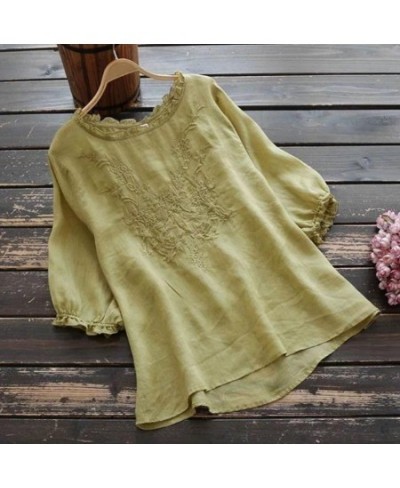 Blouse Women Ruffle Femme Cotton Linen Tops Embroidered Top Blouse Summer shirts Puff sleeve Casual Femininas Daily Tops Muje...