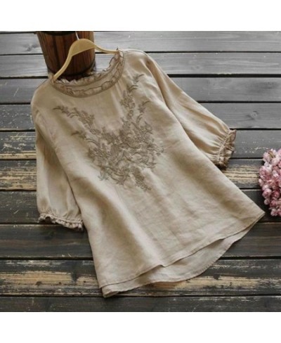 Blouse Women Ruffle Femme Cotton Linen Tops Embroidered Top Blouse Summer shirts Puff sleeve Casual Femininas Daily Tops Muje...