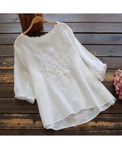 Blouse Women Ruffle Femme Cotton Linen Tops Embroidered Top Blouse Summer shirts Puff sleeve Casual Femininas Daily Tops Muje...