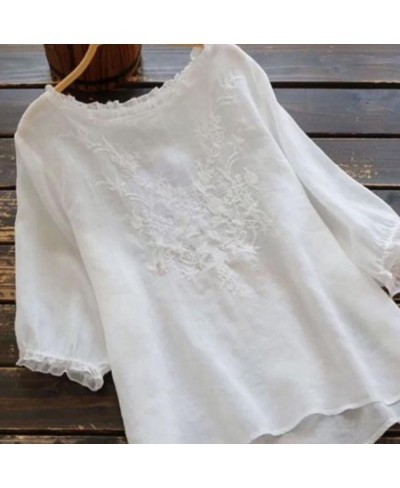 Blouse Women Ruffle Femme Cotton Linen Tops Embroidered Top Blouse Summer shirts Puff sleeve Casual Femininas Daily Tops Muje...