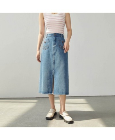 Retro Style Women Denim Split Skirts High Waist Slim Thin A-line Casual Commuter All-match Cotton Skirts Female Bottoms $74.7...