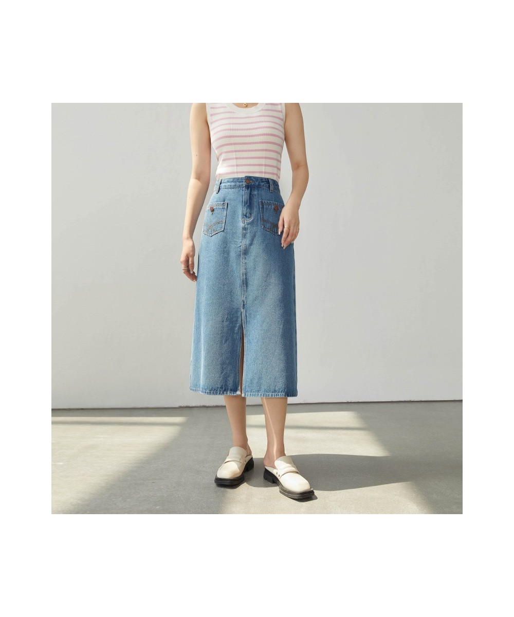 Retro Style Women Denim Split Skirts High Waist Slim Thin A-line Casual Commuter All-match Cotton Skirts Female Bottoms $74.7...