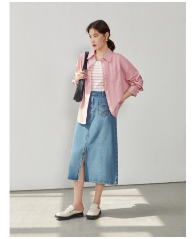 Retro Style Women Denim Split Skirts High Waist Slim Thin A-line Casual Commuter All-match Cotton Skirts Female Bottoms $74.7...