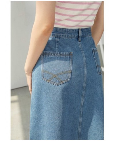 Retro Style Women Denim Split Skirts High Waist Slim Thin A-line Casual Commuter All-match Cotton Skirts Female Bottoms $74.7...