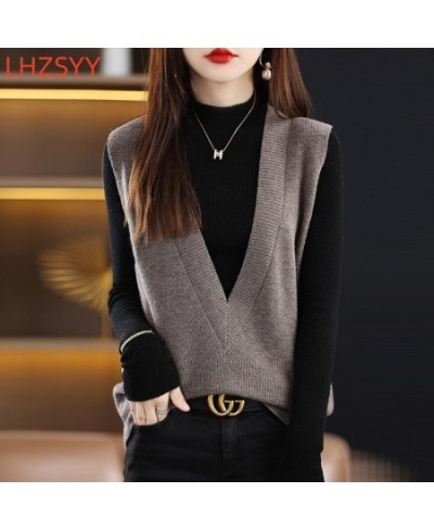 Autumn 100%Pure Wool Knit Vest Women New High-End Sleeveless Sweater take out V-Neck Cashmere Loose waistcoat Female Tops $67...