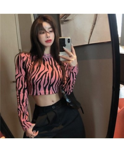 Streetwear Zebra Crop Tops Sweater Women Sexy Long Sleeve O Neck Autumn Pullover Ladies Jumpers Slim Y2k Knit Tops $31.65 - S...