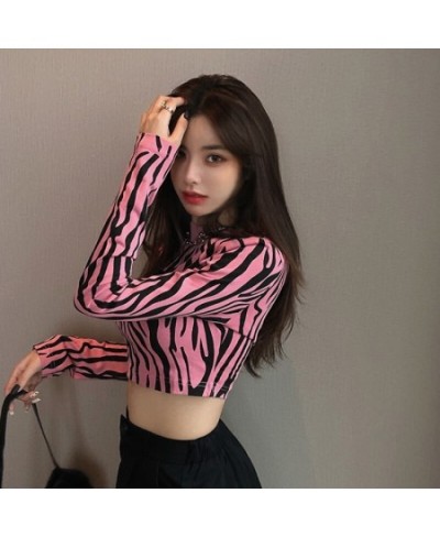 Streetwear Zebra Crop Tops Sweater Women Sexy Long Sleeve O Neck Autumn Pullover Ladies Jumpers Slim Y2k Knit Tops $31.65 - S...