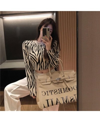 Streetwear Zebra Crop Tops Sweater Women Sexy Long Sleeve O Neck Autumn Pullover Ladies Jumpers Slim Y2k Knit Tops $31.65 - S...