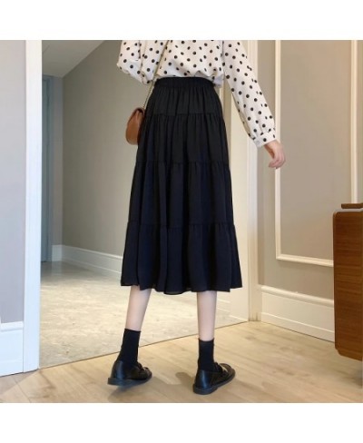 Vintage High Waist Elastic Patchwork White Black Chic Long Cake A-Line Skirt For Student Spring Summer Women Chiffon Tulle $3...