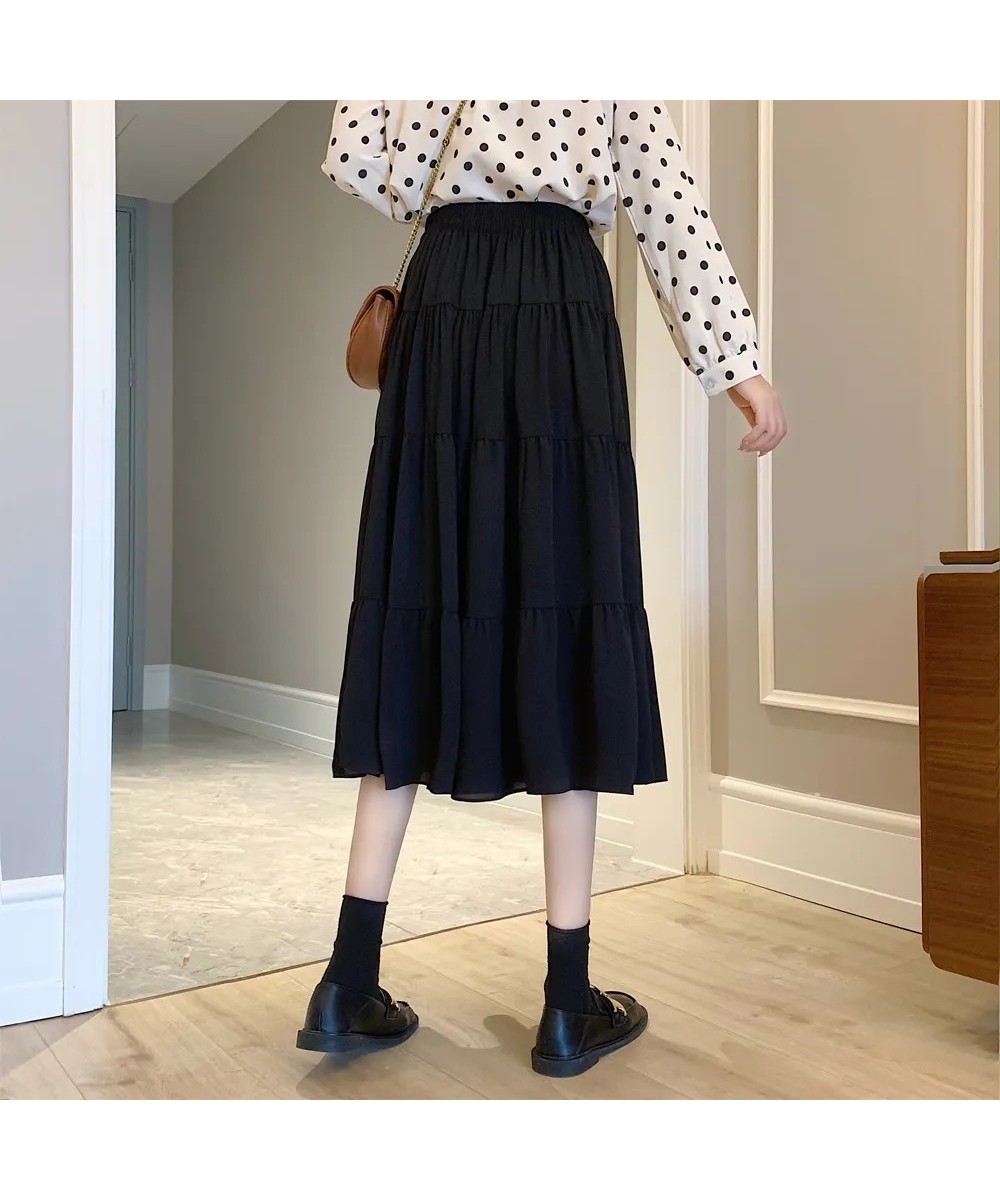 Vintage High Waist Elastic Patchwork White Black Chic Long Cake A-Line Skirt For Student Spring Summer Women Chiffon Tulle $3...