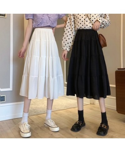 Vintage High Waist Elastic Patchwork White Black Chic Long Cake A-Line Skirt For Student Spring Summer Women Chiffon Tulle $3...