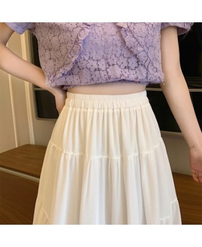 Vintage High Waist Elastic Patchwork White Black Chic Long Cake A-Line Skirt For Student Spring Summer Women Chiffon Tulle $3...