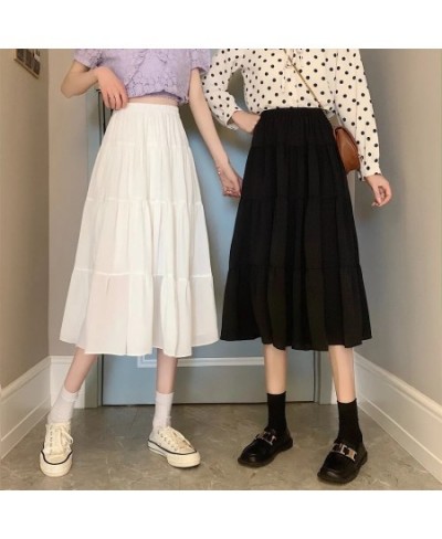 Vintage High Waist Elastic Patchwork White Black Chic Long Cake A-Line Skirt For Student Spring Summer Women Chiffon Tulle $3...