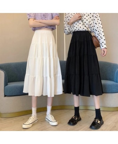 Vintage High Waist Elastic Patchwork White Black Chic Long Cake A-Line Skirt For Student Spring Summer Women Chiffon Tulle $3...