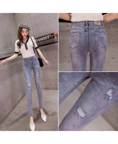 Moto Biker Jeans Women Locomotive Gray Black High Street Skinny Denim Pants Distressed Vintage Slim Ripped Pleated Kot Pantol...