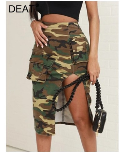 Fashion Women's Skirts High Waist Camouflage Spliced Pockets Split Asymmetric Knee-length Skirts Summer 2023 New 17A7276 $40....