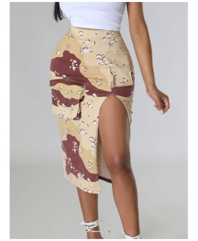 Fashion Women's Skirts High Waist Camouflage Spliced Pockets Split Asymmetric Knee-length Skirts Summer 2023 New 17A7276 $40....