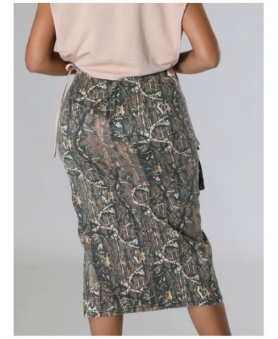 Fashion Women's Skirts High Waist Camouflage Spliced Pockets Split Asymmetric Knee-length Skirts Summer 2023 New 17A7276 $40....