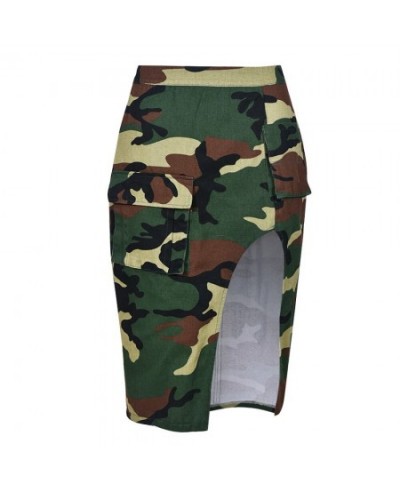 Fashion Women's Skirts High Waist Camouflage Spliced Pockets Split Asymmetric Knee-length Skirts Summer 2023 New 17A7276 $40....