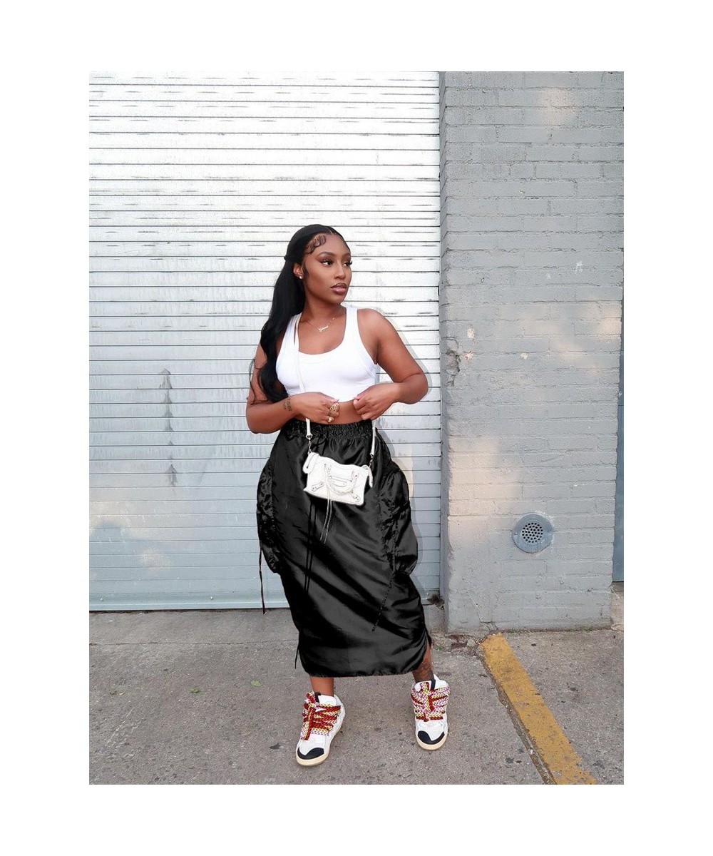 Summer Satin Soild y2k Clothes Maxi Skirt For Womens 2022 Black High Waist Loose Skirts Women Streetwear Casual Skirts $36.96...