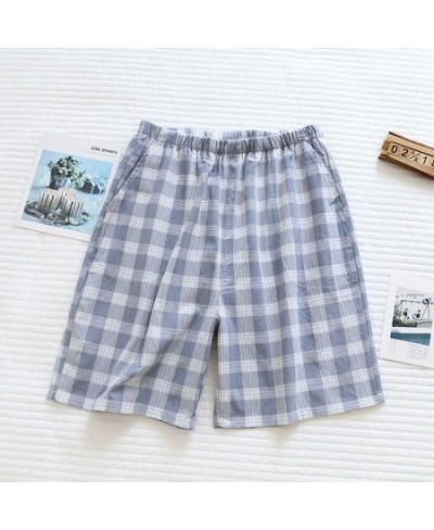 Couple Plaid Pants Cotton Shorts Casual Thin Women Home Pants Loose Elastic Waist Sleep Bottoms Women Pink Plaid Pajama Pants...