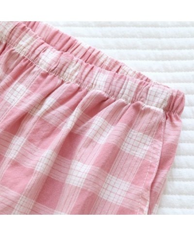 Couple Plaid Pants Cotton Shorts Casual Thin Women Home Pants Loose Elastic Waist Sleep Bottoms Women Pink Plaid Pajama Pants...