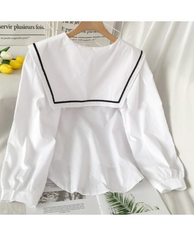 Sailor Collar Blouses Women France Style Bow Puff Sleeve Patchwork Shirts Elegant Casual Chic Fashion Design Simple Students ...