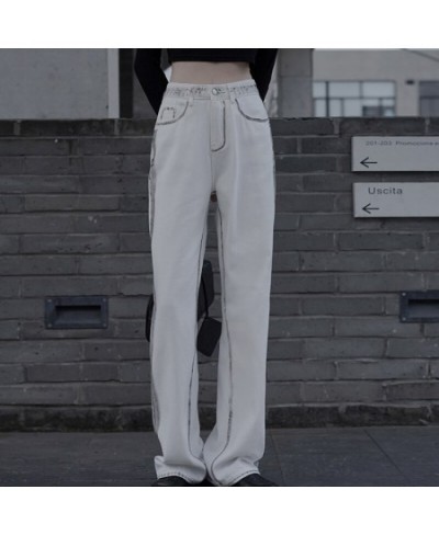 Korean Waist Baggy Jeans for Women 2022 Fashion Straight Wide Leg Pants Black Side White Denim Trousers Y2k Streetwear Female...