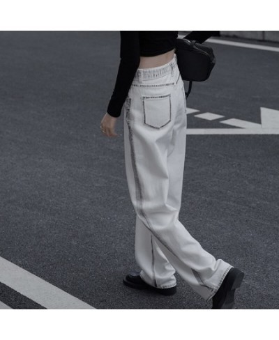 Korean Waist Baggy Jeans for Women 2022 Fashion Straight Wide Leg Pants Black Side White Denim Trousers Y2k Streetwear Female...