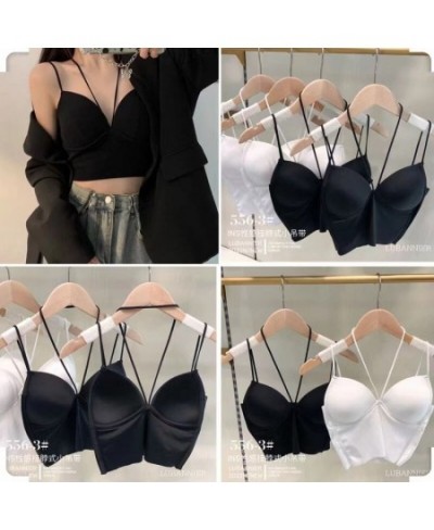 Beauty Back Ice Silk Halter Cropped Tube Top Streetwear Female Camis Padded Bralette Underwear Sleeveless Full Cup Bra Tank $...