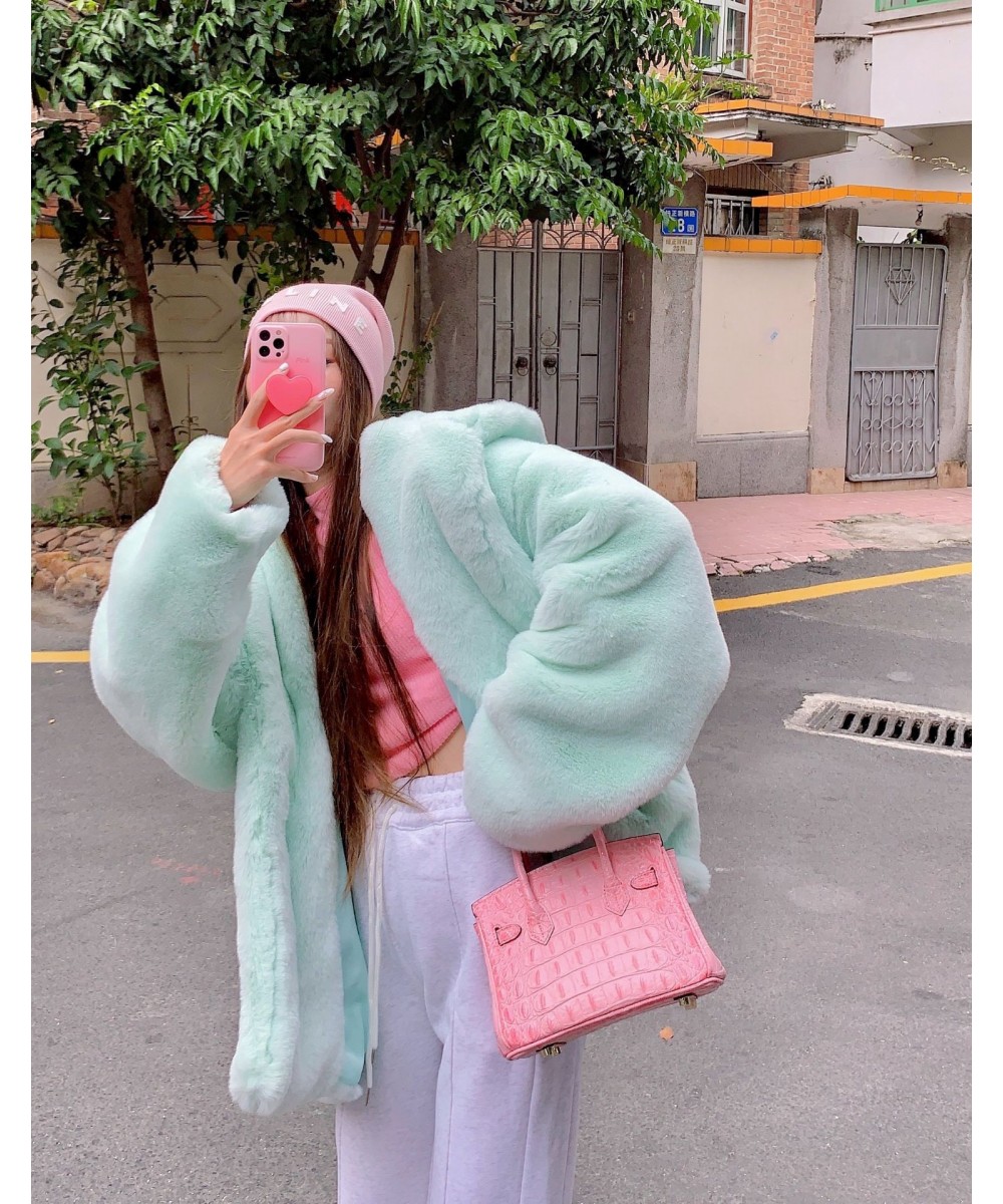 2023 Women Sweet Pink Fur Coats Female Winter Thick Warm Streetwears Korean Hooded Faux Rabbit Hair Fur Coat Oversize $75.42 ...