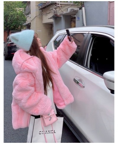 2023 Women Sweet Pink Fur Coats Female Winter Thick Warm Streetwears Korean Hooded Faux Rabbit Hair Fur Coat Oversize $75.42 ...