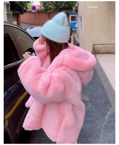 2023 Women Sweet Pink Fur Coats Female Winter Thick Warm Streetwears Korean Hooded Faux Rabbit Hair Fur Coat Oversize $75.42 ...