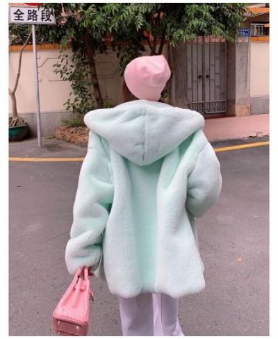 2023 Women Sweet Pink Fur Coats Female Winter Thick Warm Streetwears Korean Hooded Faux Rabbit Hair Fur Coat Oversize $75.42 ...