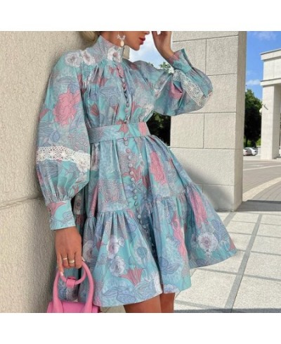 Spring Autumn Woman Printed Long Sleeve Boho Midi Dress Elegant High Waist Stand Collar Buttons Slim Dresses Lady Party $42.7...