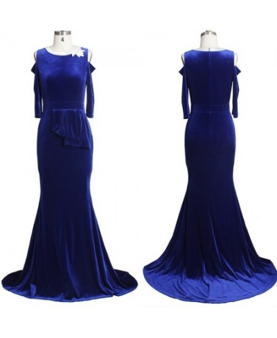 Elegant Blue Velvet Mermaid Long Dress Women Dinner Evening Formal Gown Ladies Bodycon Peplum Ruffle Vintage Maxi Party Dress...