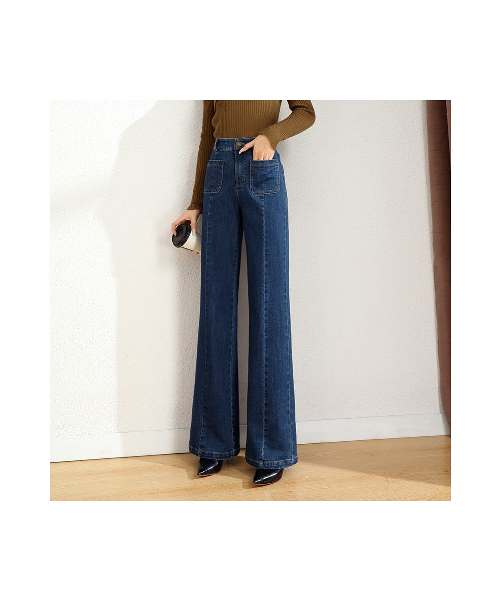 Women Wide Leg Flared Denim Jeans For Spring Autumn Female Leisure Elastic High Waist Straight Leg Stretchy Fashion Jeans $59...