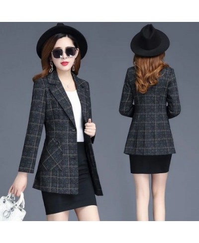 Spring Autumn Jacket Women's Blazers Fashion Plaid Long Sleeve Single Breasted Suit Female Blazers Outerwear Casual Tops 4XL ...