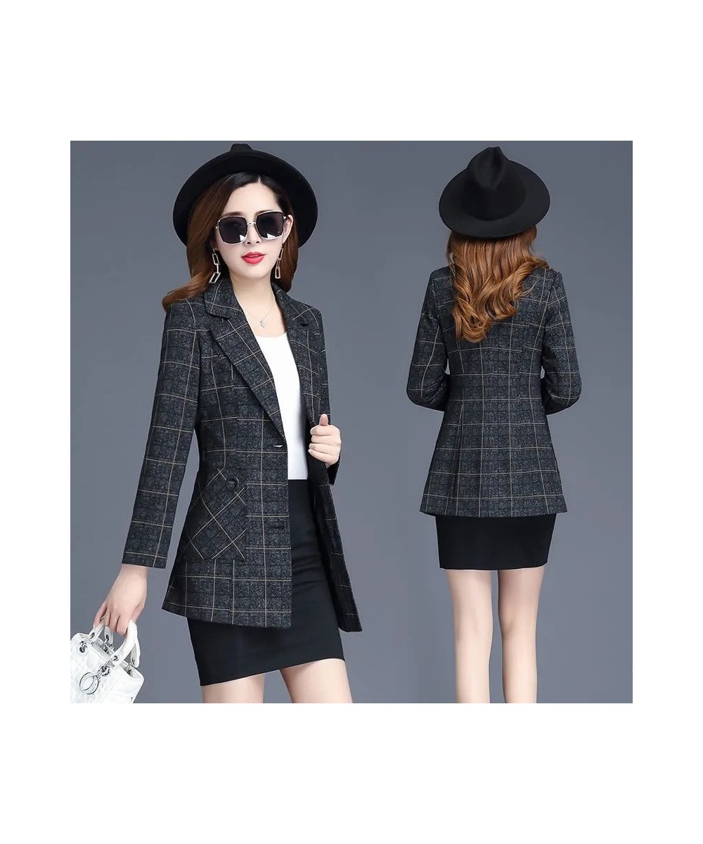 Spring Autumn Jacket Women's Blazers Fashion Plaid Long Sleeve Single Breasted Suit Female Blazers Outerwear Casual Tops 4XL ...