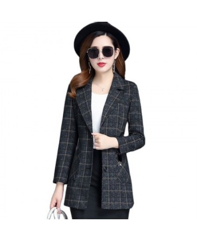 Spring Autumn Jacket Women's Blazers Fashion Plaid Long Sleeve Single Breasted Suit Female Blazers Outerwear Casual Tops 4XL ...